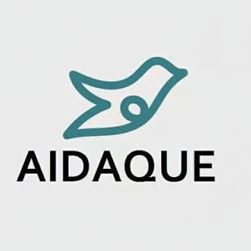 Logo original de AIDAQUE, con símbolo turquesa y nombre de la marca